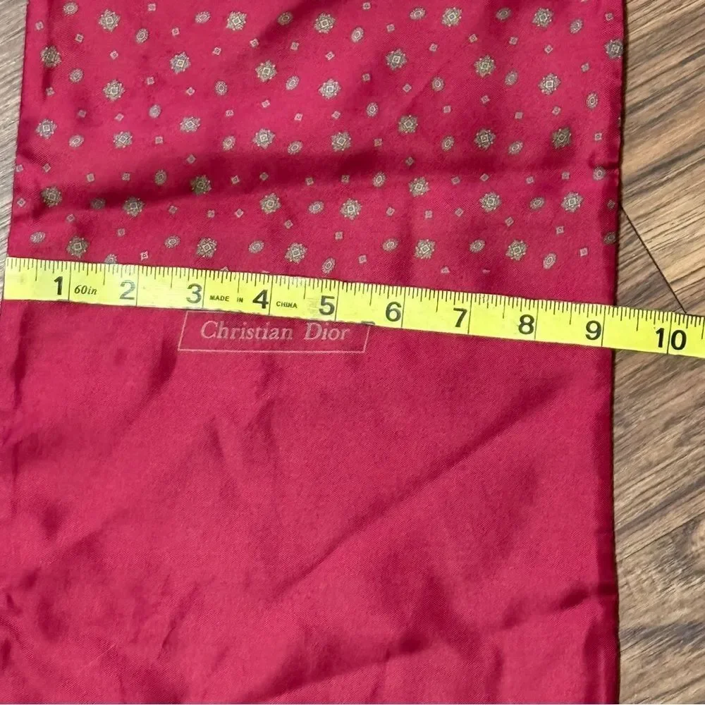 Vintage Christian Dior Reversible Silk and Wool Dark Red Printed Scarf 55” x 9”